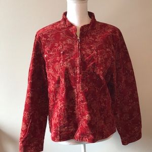 Dark red corduroy Jean Jacket sz L Cotton Stretch